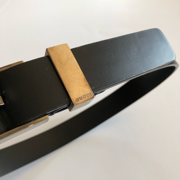 Womens Black Gucci Silver Big Buckle Belt